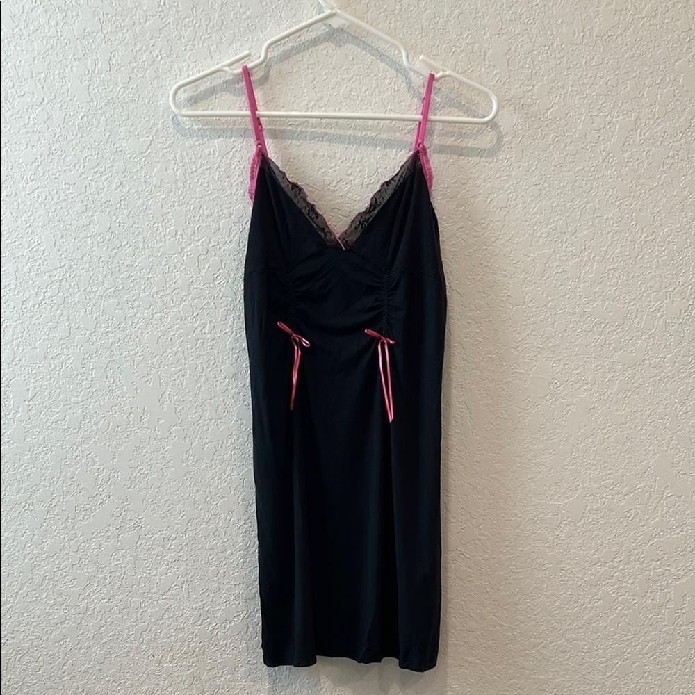 Victoria's Secret Black and Pink Chemise with Bow Accents